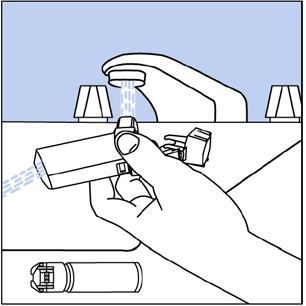 Turn the actuator upside down and run warm water through - Illustration